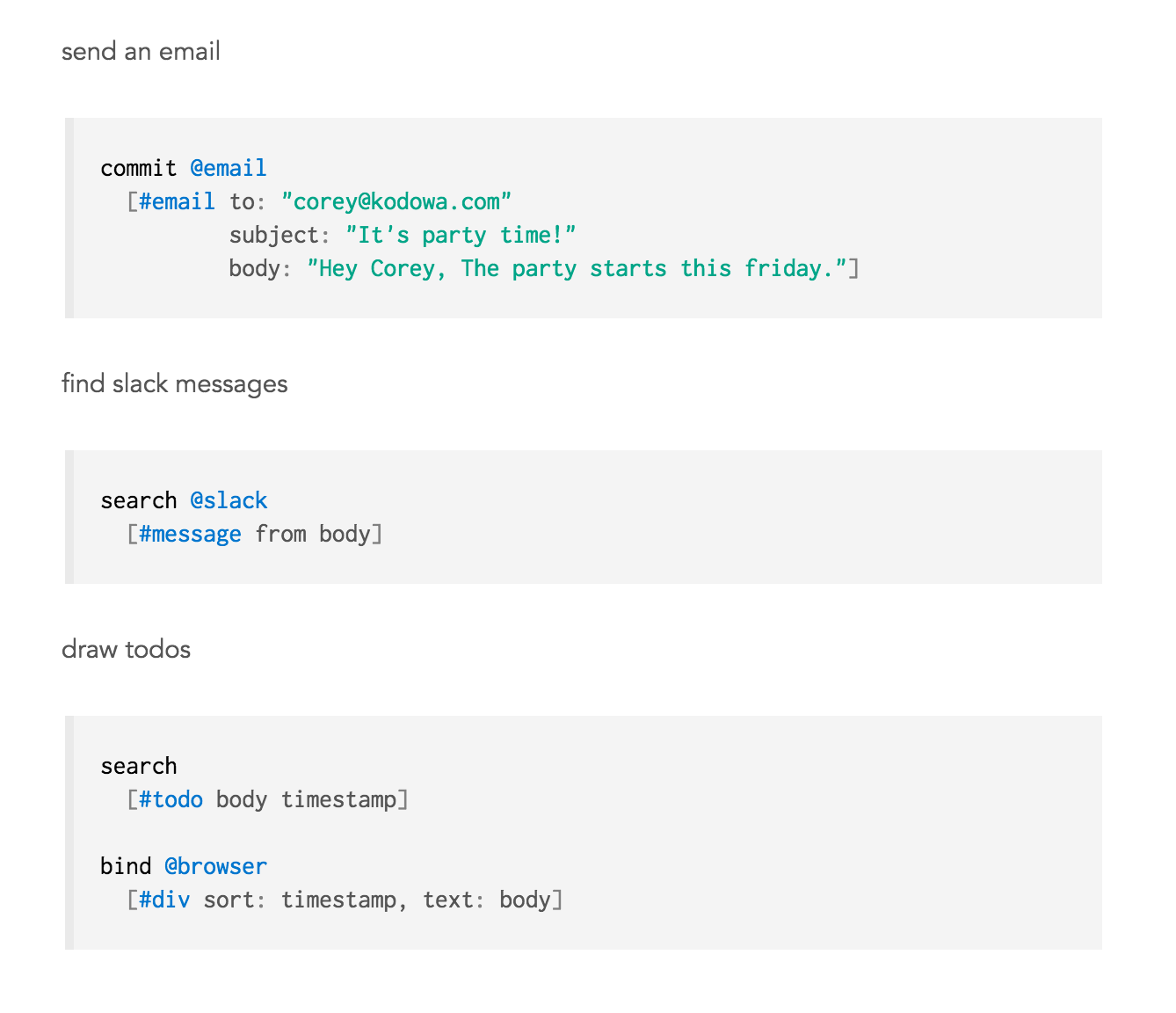 email, slack, and todos code