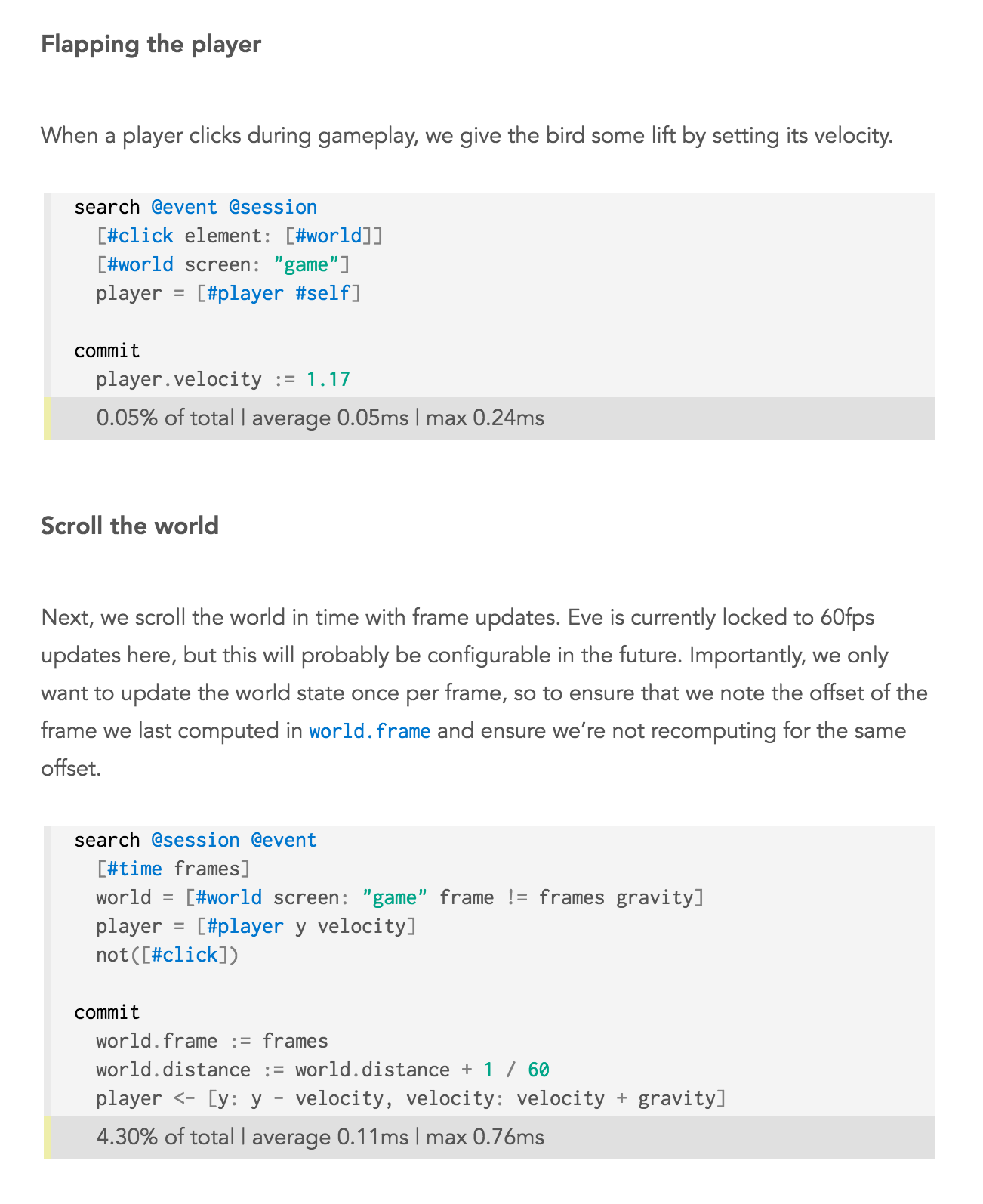 performance information per block
